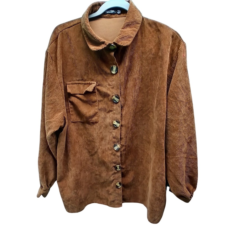 Nasty Gal Corduroy Button Up Shirt‎ Rust Brown Oversized Women's Size 8